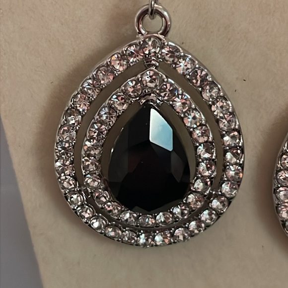 2” silver plated tear drop shaped drop earrings w/50 prong set crystals - Picture 10 of 16